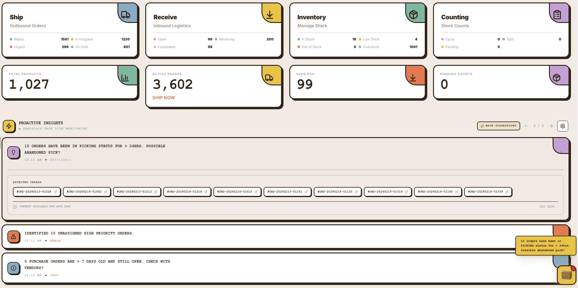 OpsBox AI WMS Dashboard
