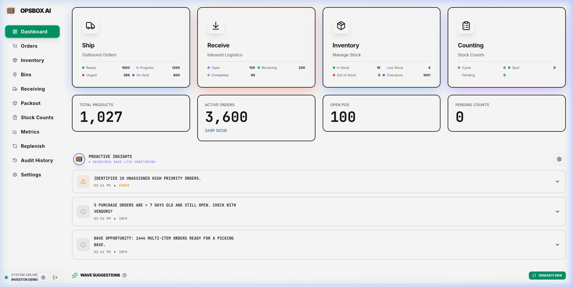 OpsBox AI WMS Dashboard